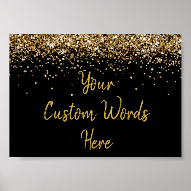 Svart och guld glitter födelsedagsfirande årsdag poster (Framsidan)