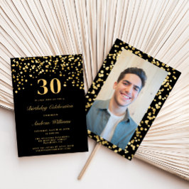 Svart och Guld Glitter Foto 30 30års födelsedag Inbjudningar