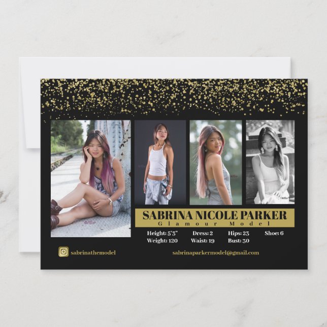 Svart och Guld Glitter-fotokomp-kort Inbjudningar (Framsida)