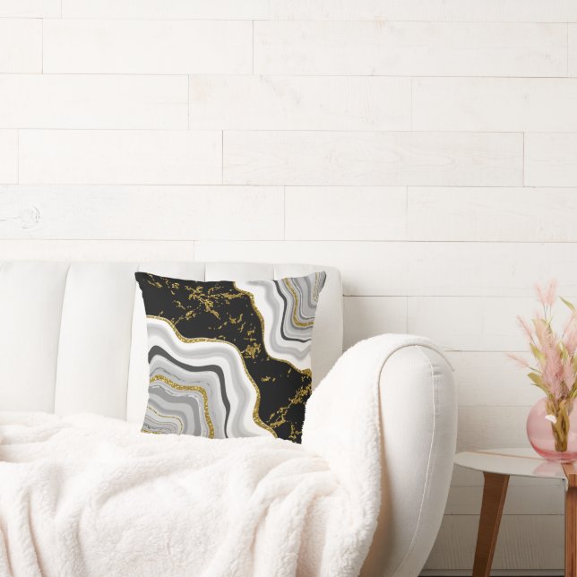 Svart och Guld Glitter Geode Marble Kudde (Soffa)