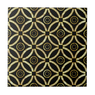 Svart och Guld Glitter, Geometric Mönster Kakelplatta