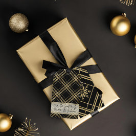 Svart och Guld Glitter Glam Snowflake Helgdag Presentetikett