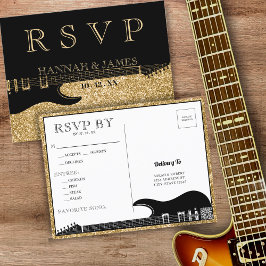 Svart och Guld Glitter Guitar Bröllop OSA Vykort
