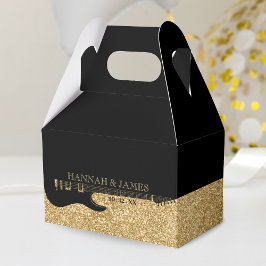 Svart och Guld Glitter Guitar Bröllop Presentaskar