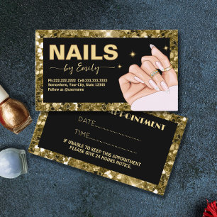 Svart och guld Glitter Hand nagelsalon Manicurist Tidsbeställning Kort