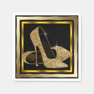 Svart och guld glitter högklackad sko pappersservett