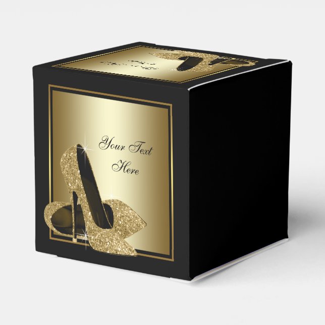 Svart och guld glitter högklackad sko presentaskar (Baksidan Sidan)