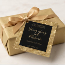 Svart och guld glitter kosmetik produktetikett
