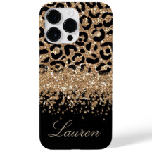 Svart och guld glitter leopardtryck
