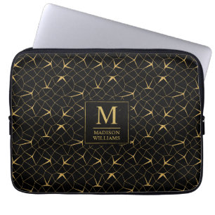 Svart och guld glitter lyxig geometrisk mönster laptop fodral