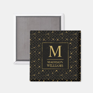 Svart och guld glitter lyxig geometrisk mönster magnet