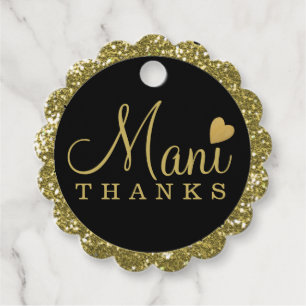 Svart och Guld Glitter Mani, tack Möhippa Gåvor Etiketter