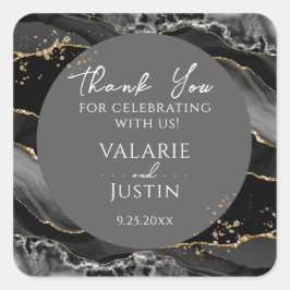 Svart och Guld Glitter Marble Tack Fyrkantigt Klistermärke