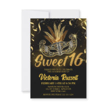 Svart och Guld Glitter Masqueramasken Sweet 16