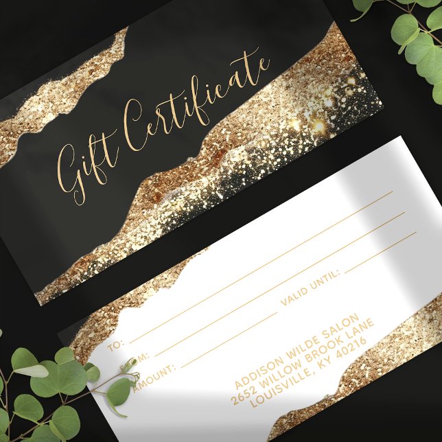 Svart och guld glitter presentcertifikat (Skapare uppladdad)