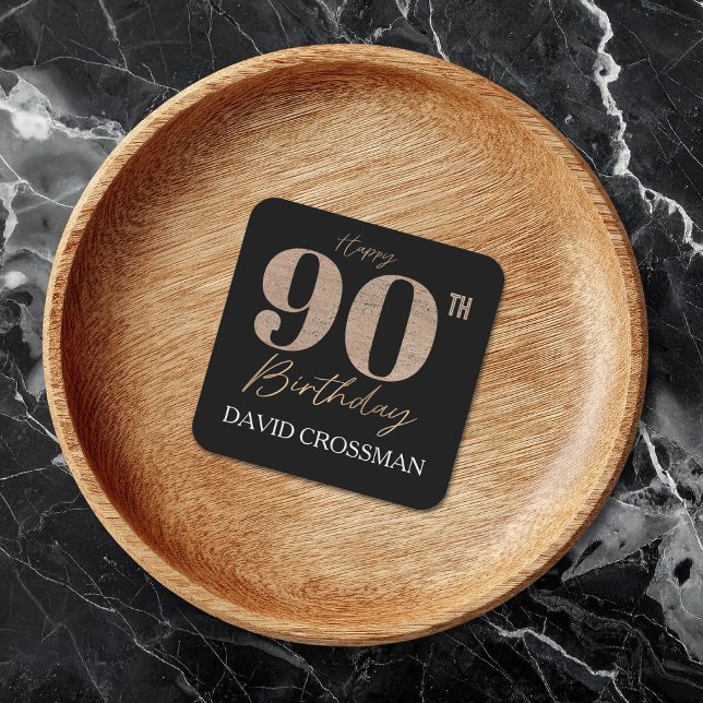 Svart och guld glitter siffran 90-årsdag  underlägg papper kvadrat (Skapare uppladdad)