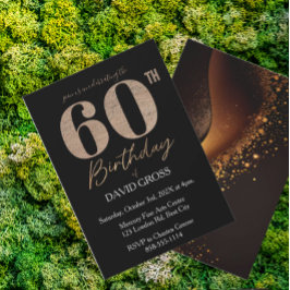 Svart och Guld Glitter Swirl 60:e födelsedagen Inbjudningar