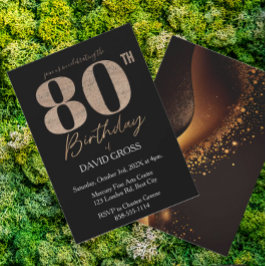 Svart och Guld Glitter Swirl 80:e födelsedagen Inbjudningar