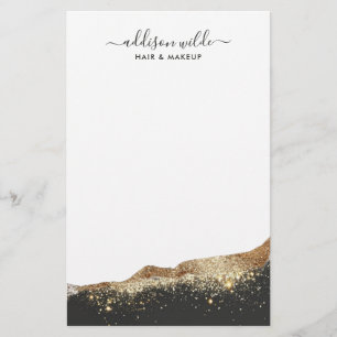 Svart och Guld Glitter-Trendig, skript Brevpapper