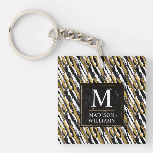 Svart och guld glitter vit djur zebra mönster (Framsidan)
