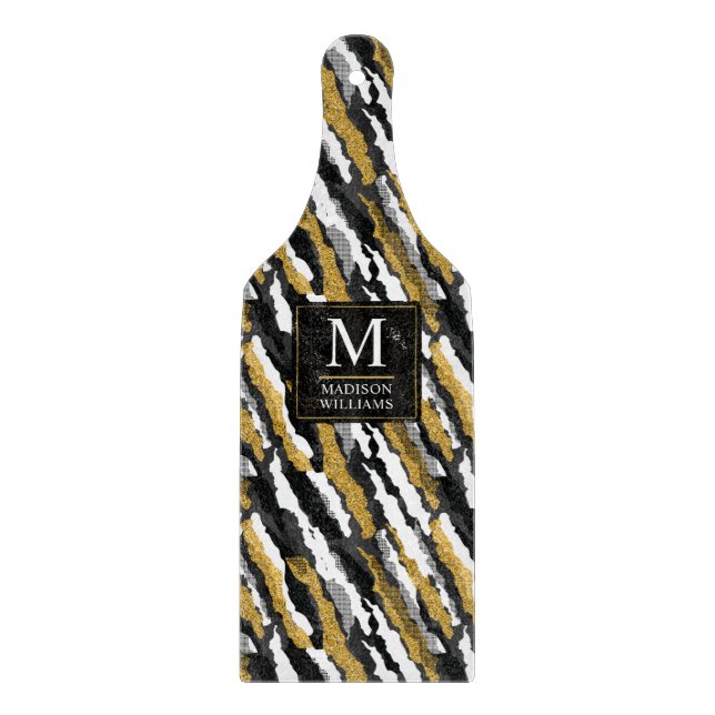 Svart och guld glitter vit djur zebra mönster (Framsidan)