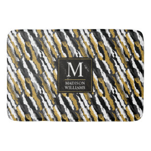 Svart och guld glitter vit djur zebra mönster badrumsmatta
