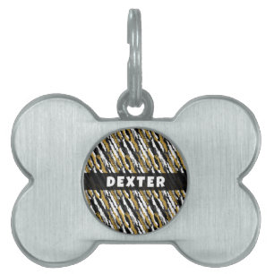 Svart och guld glitter vit djur zebra mönster ID-bricka husdjur