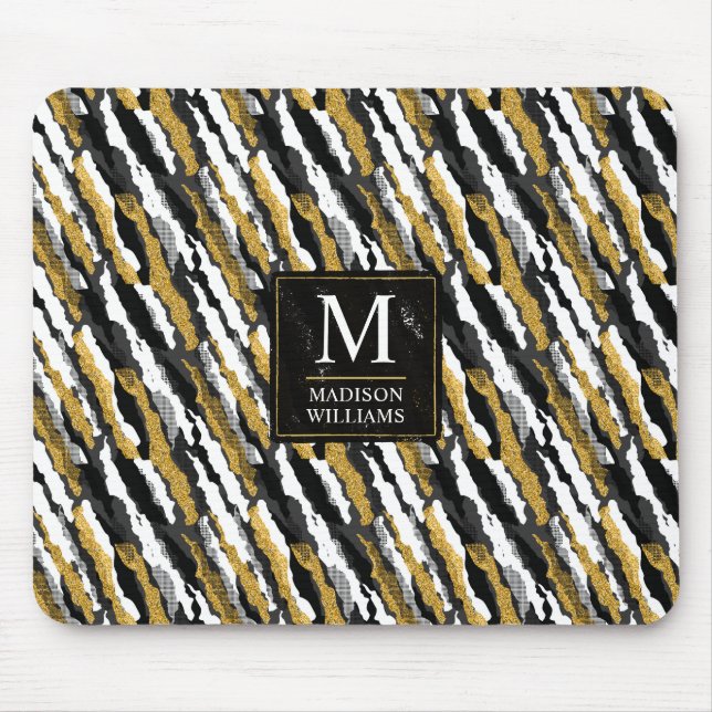 Svart och guld glitter vit djur zebra mönster musmatta (Framsidan)