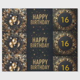 Svart och guld glitterballong Glad födelsedag Presentpapper