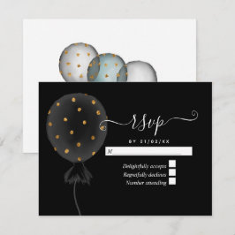 Svart och guld glitterballongbröllop OSA kort
