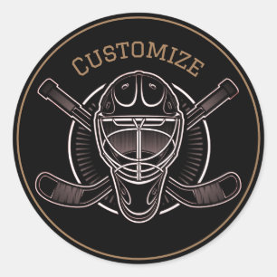 Svart och Guld Goalie Mask Runt Klistermärke