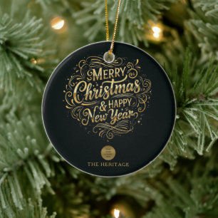 Svart och Guld God jul & Gott nytt år Julgransprydnad Keramik
