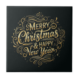 Svart och Guld God jul & Gott nytt år Kakelplatta