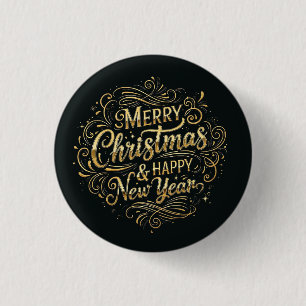 Svart och Guld God jul & Gott nytt år Knapp