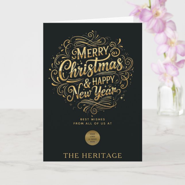 Svart och Guld God jul & Gott nytt år Kort (Orkide)