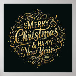 Svart och Guld God jul & Gott nytt år Poster