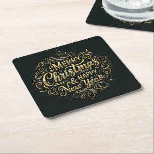 Svart och Guld God jul & Gott nytt år Underlägg Papper Kvadrat