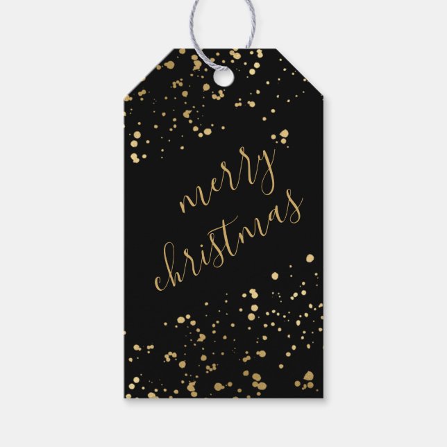 Svart och guld God jul Presentetikett (Framsidan)