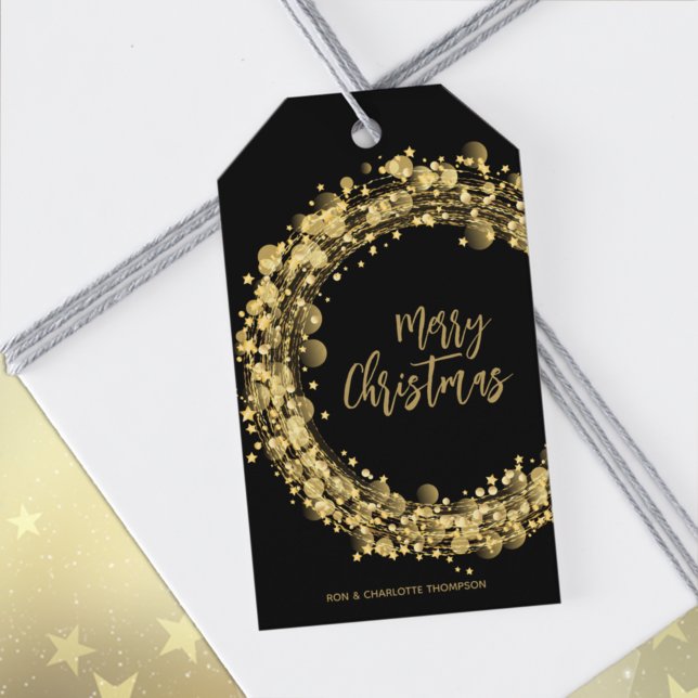 Svart och guld God Jul Presentetikett (Skapare uppladdad)