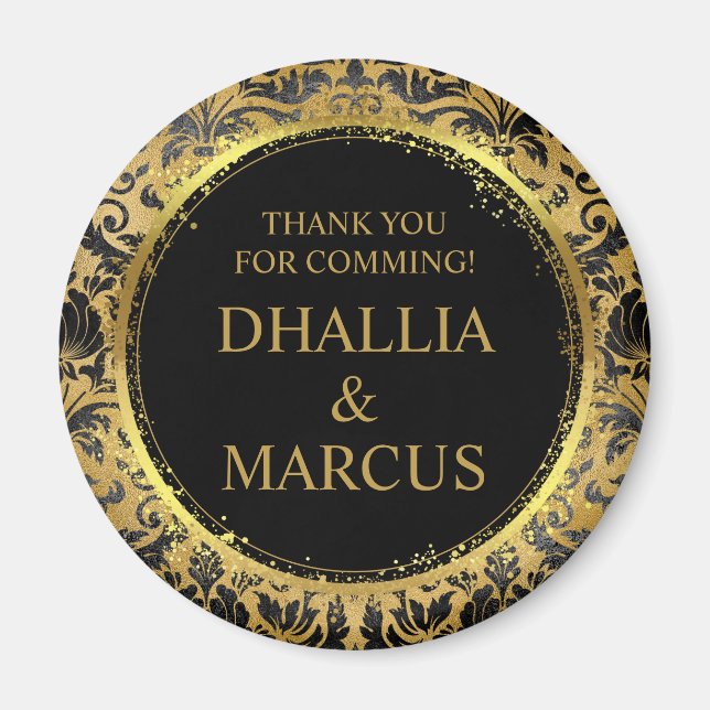 Svart och Guld Goth Mönster Magnet (Framsidan)