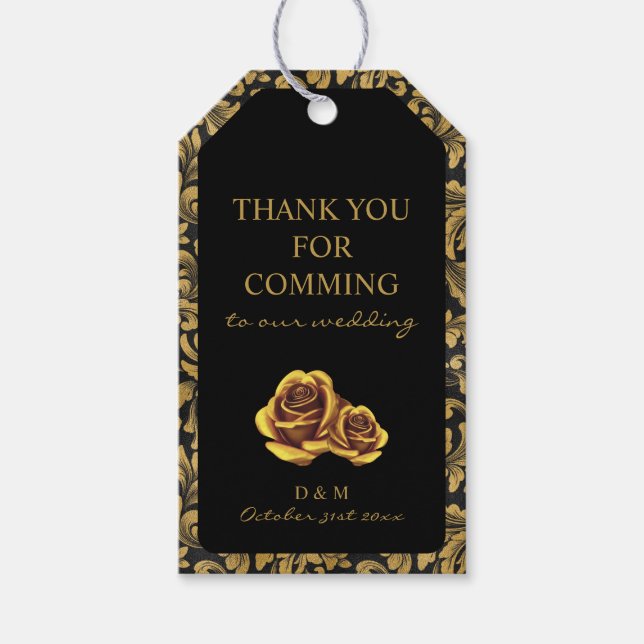 Svart och Guld Goth Mönster Presentetikett (Framsidan)