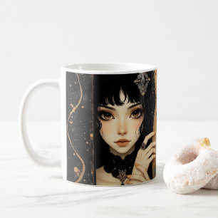 Svart och guld gotisk anime-tjej  kaffemugg