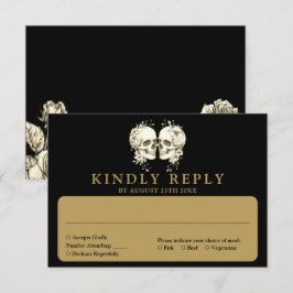Svart och guld gotisk blomster skallar bröllop OSA kort