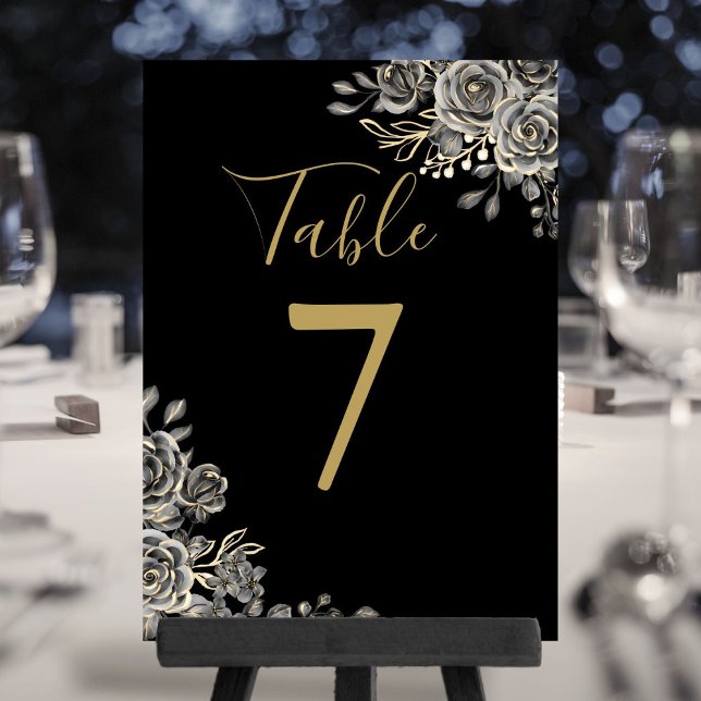 Svart och guld gotiskt bröllopsbord nummer inbjudningar (Black And Gold Gothic Wedding Table Number)