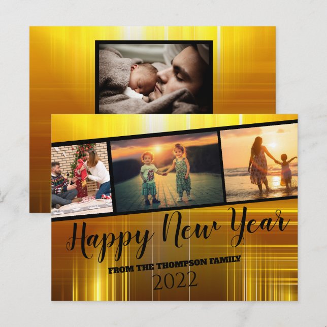 Svart och guld Gott nytt år Foto Collage Vykort (Fram/baksida)