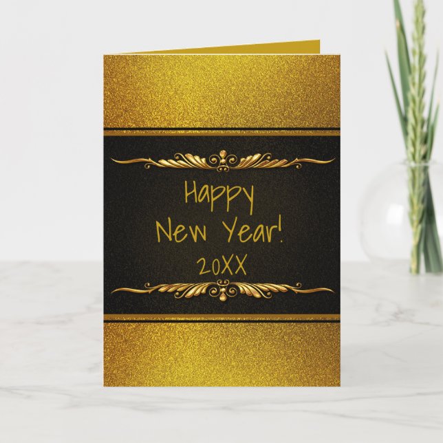 Svart och guld Gott nytt år Personlig  kort (Framsida)