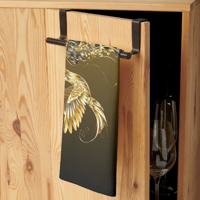 Svart och Guld-grafik, Elegant Abstrakt glöd Kökshandduk (Thirds Fold)