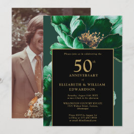 Svart Och Guld Grön Blommig 50-årsjubileum Inbjudningar