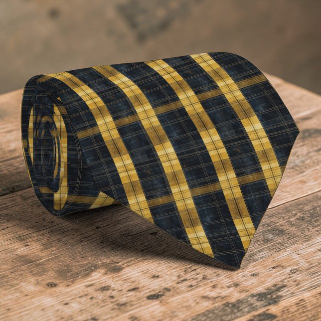 Svart och guld/gul Plaid Mönster Halsduk Slips (Skapare uppladdad)