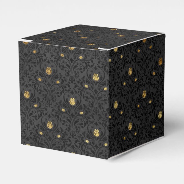 Svart och guld Guld Blommig Grunge Damask Presentaskar (Framsidan Sidan)